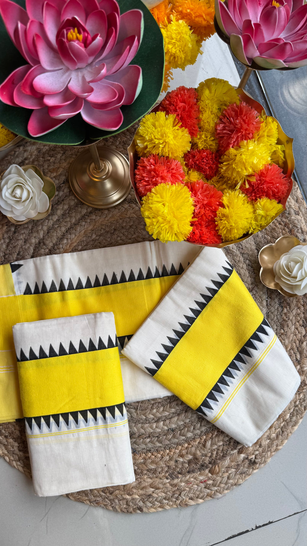 Onam yellow and black set mundu