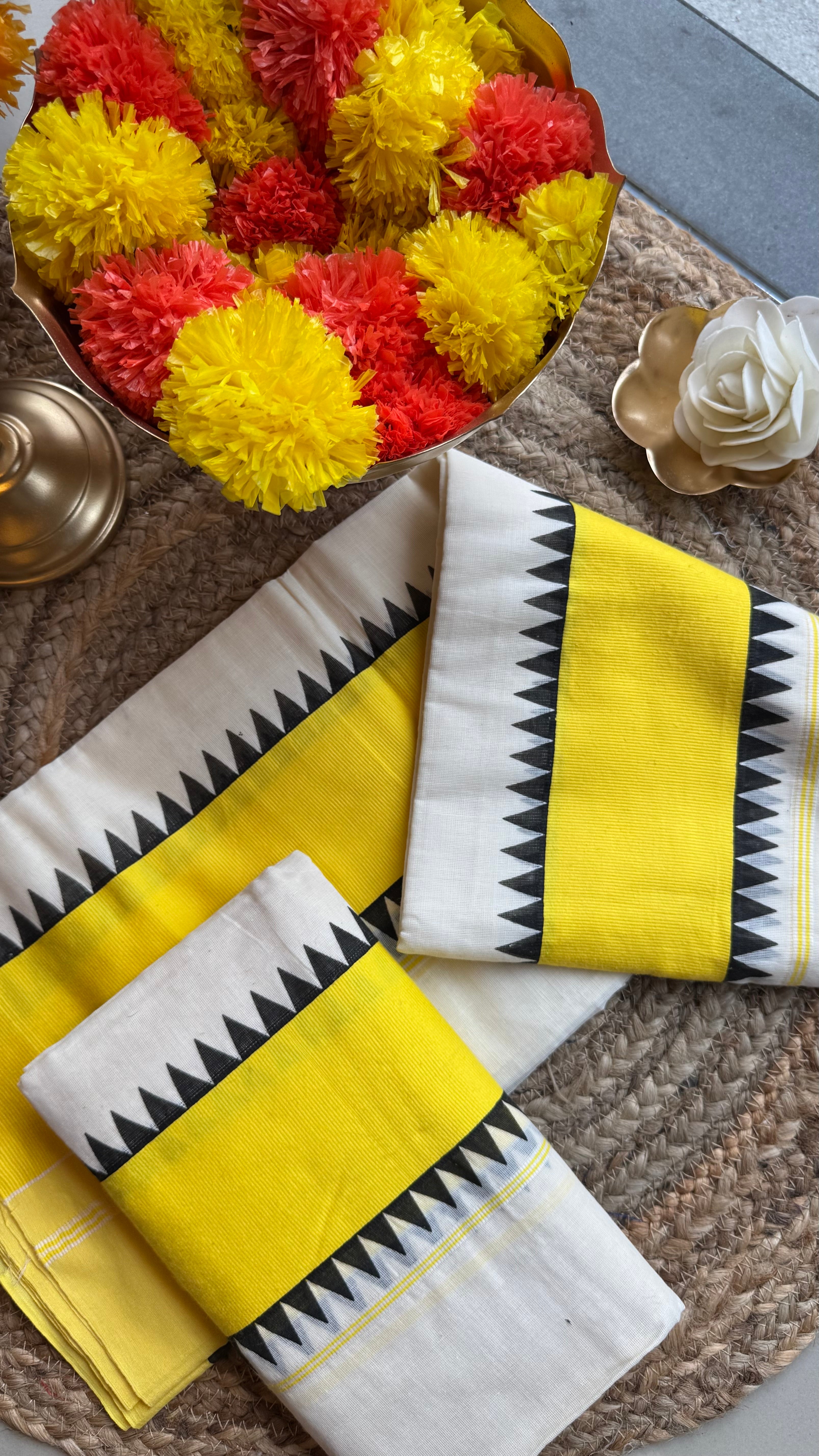 Onam yellow and black set mundu