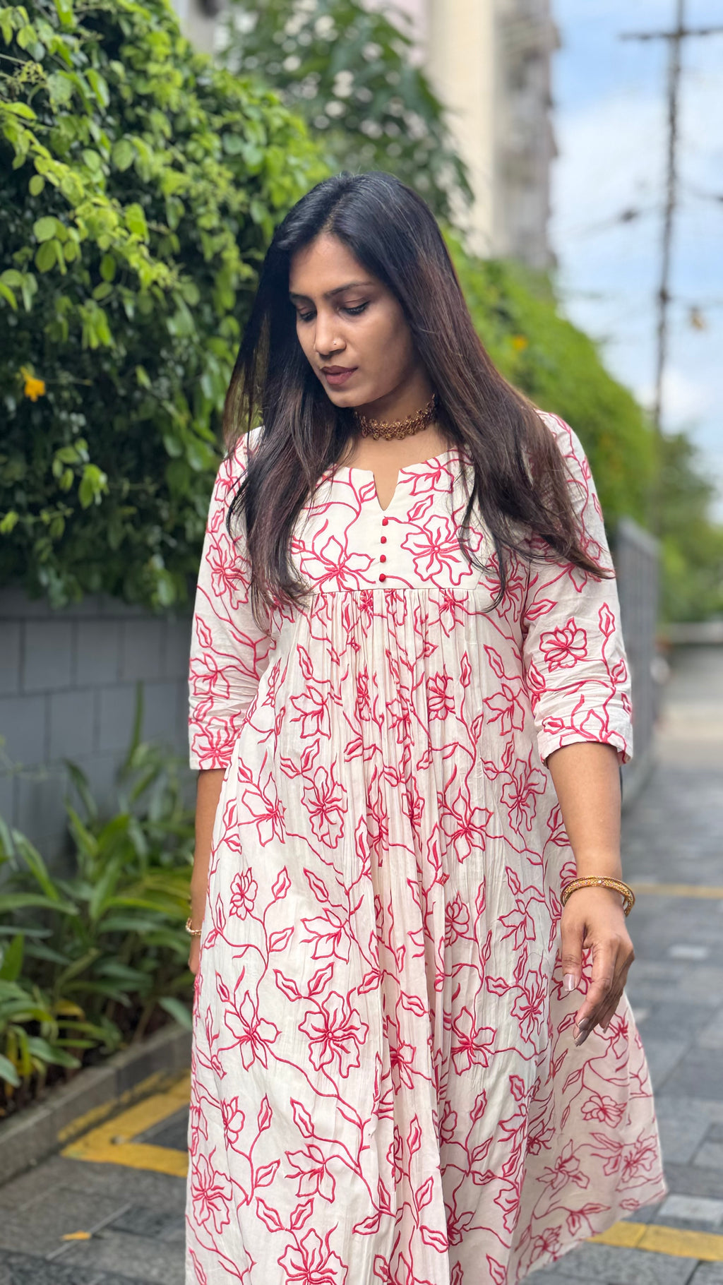 ZD Onam pink thread pleated dress