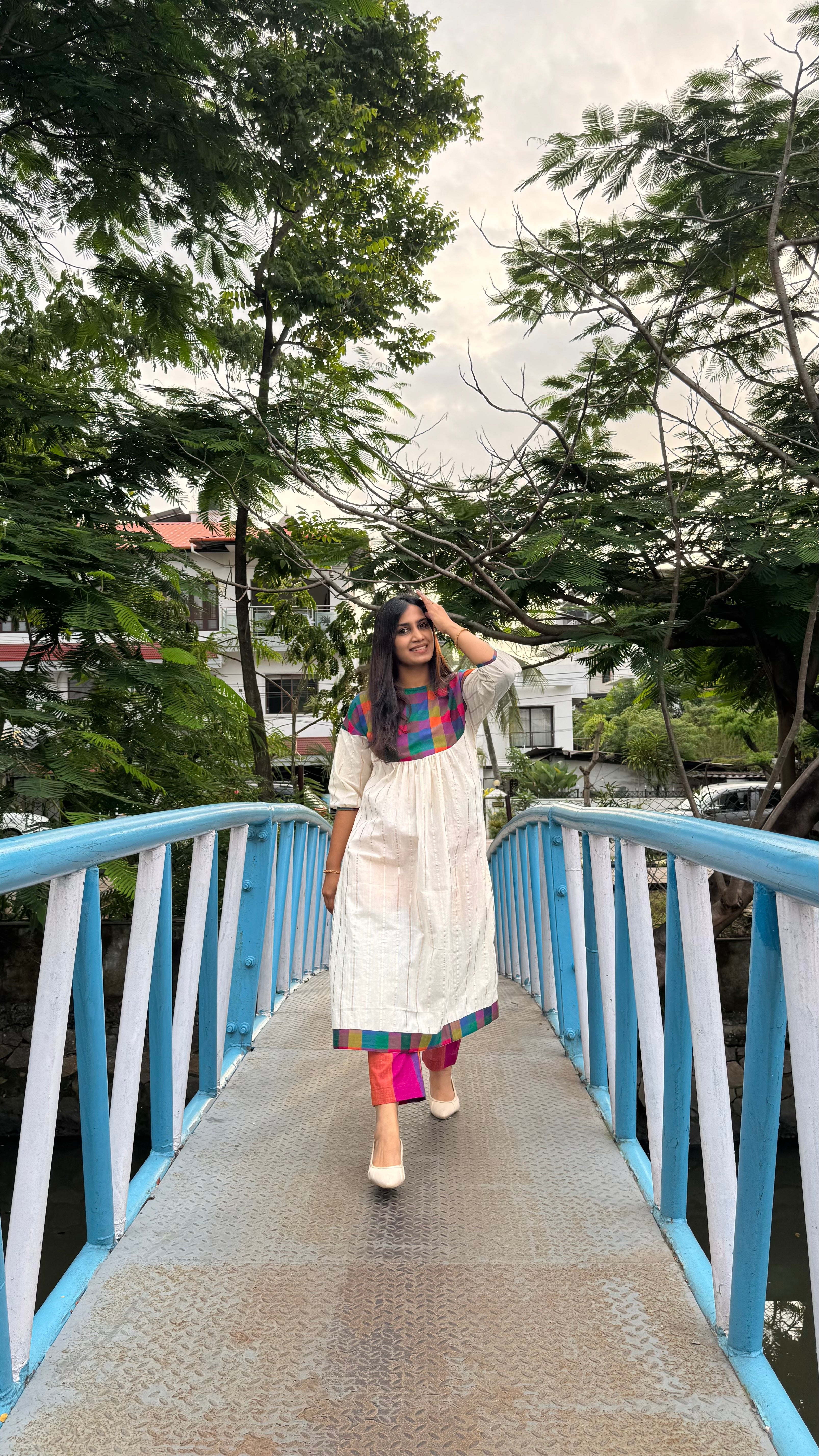 ZD pleated madras check top