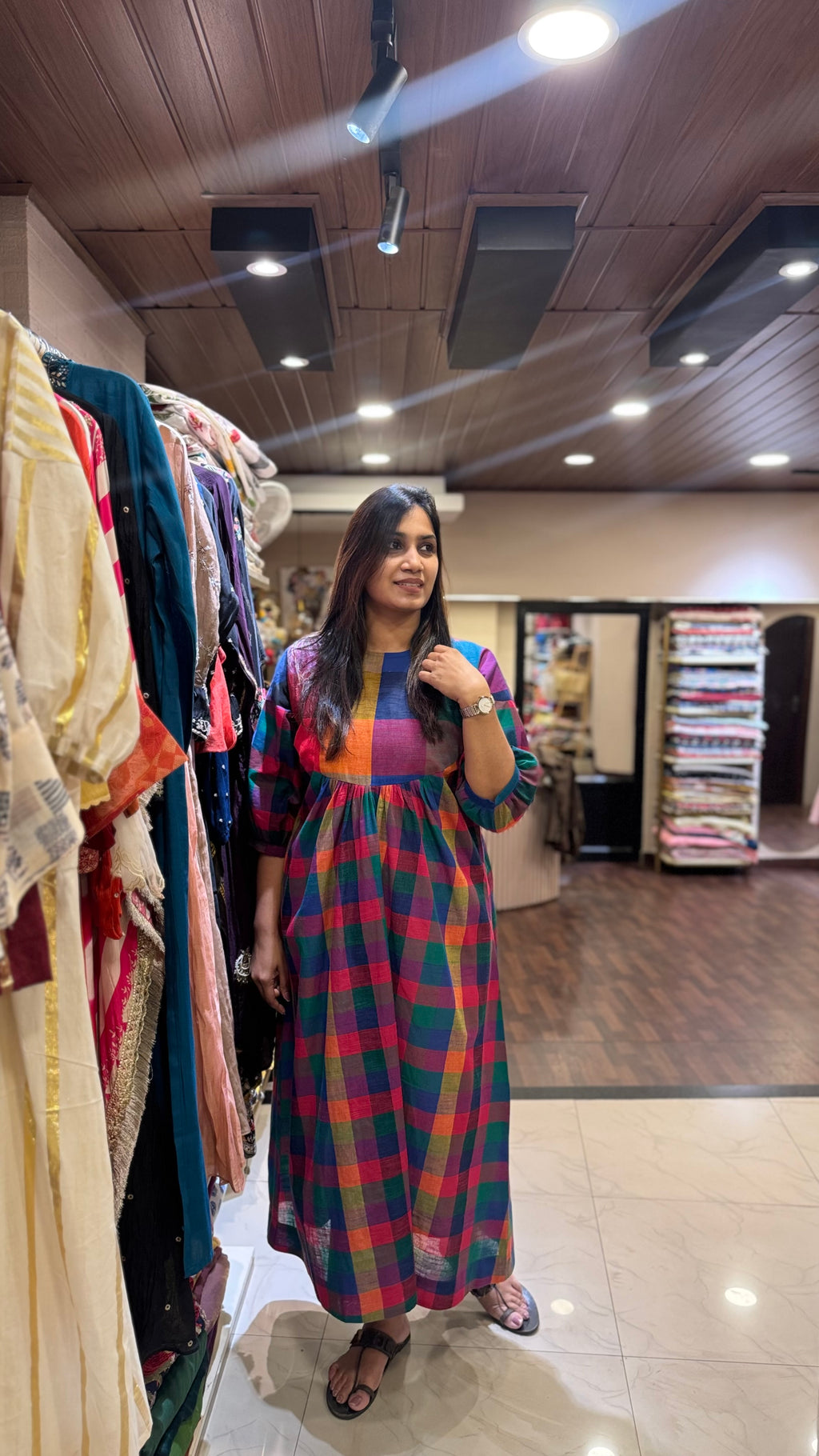 Zd madras check pleated dress