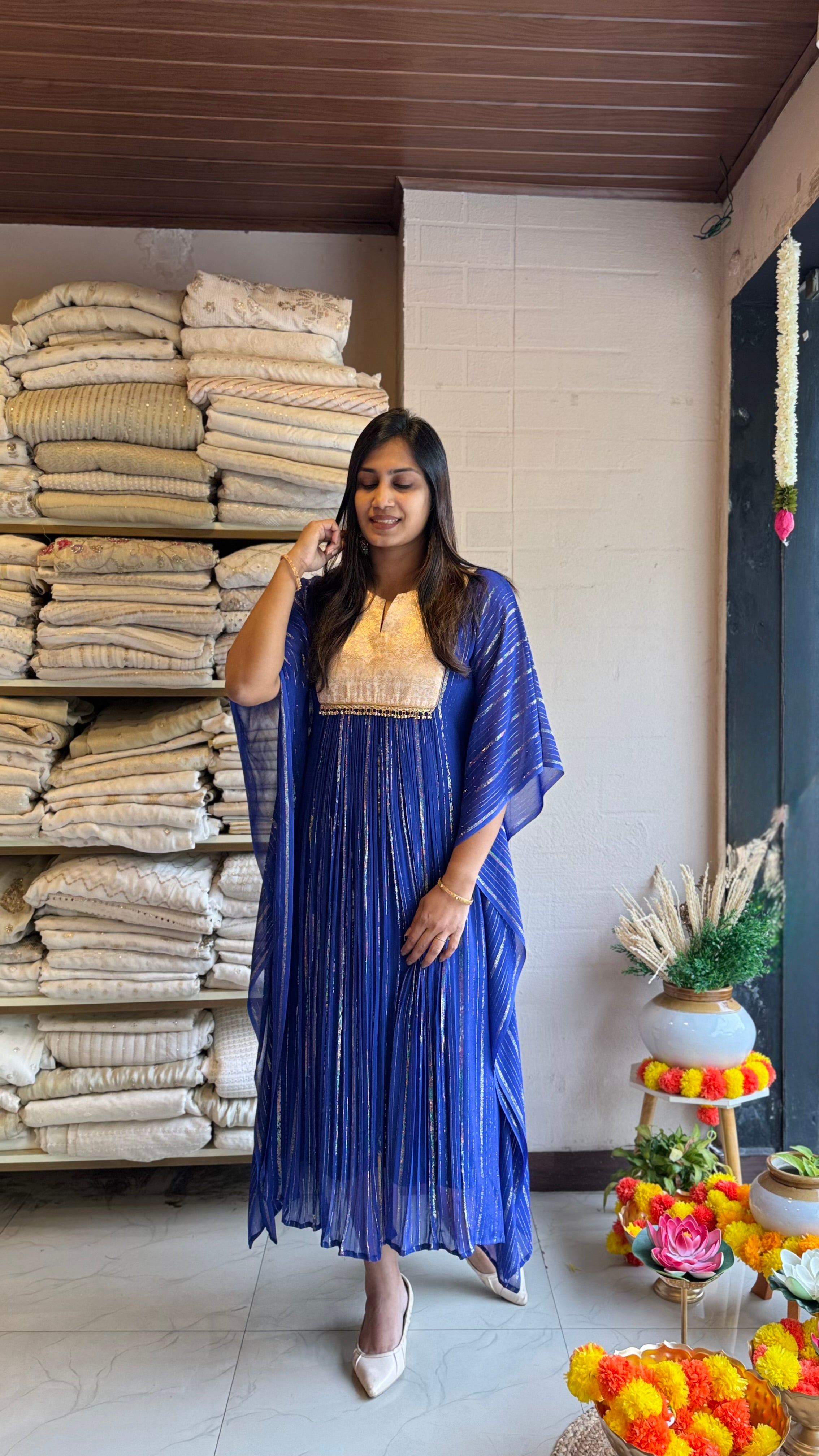 ZDK10 Blue Lurex brocade kaftan