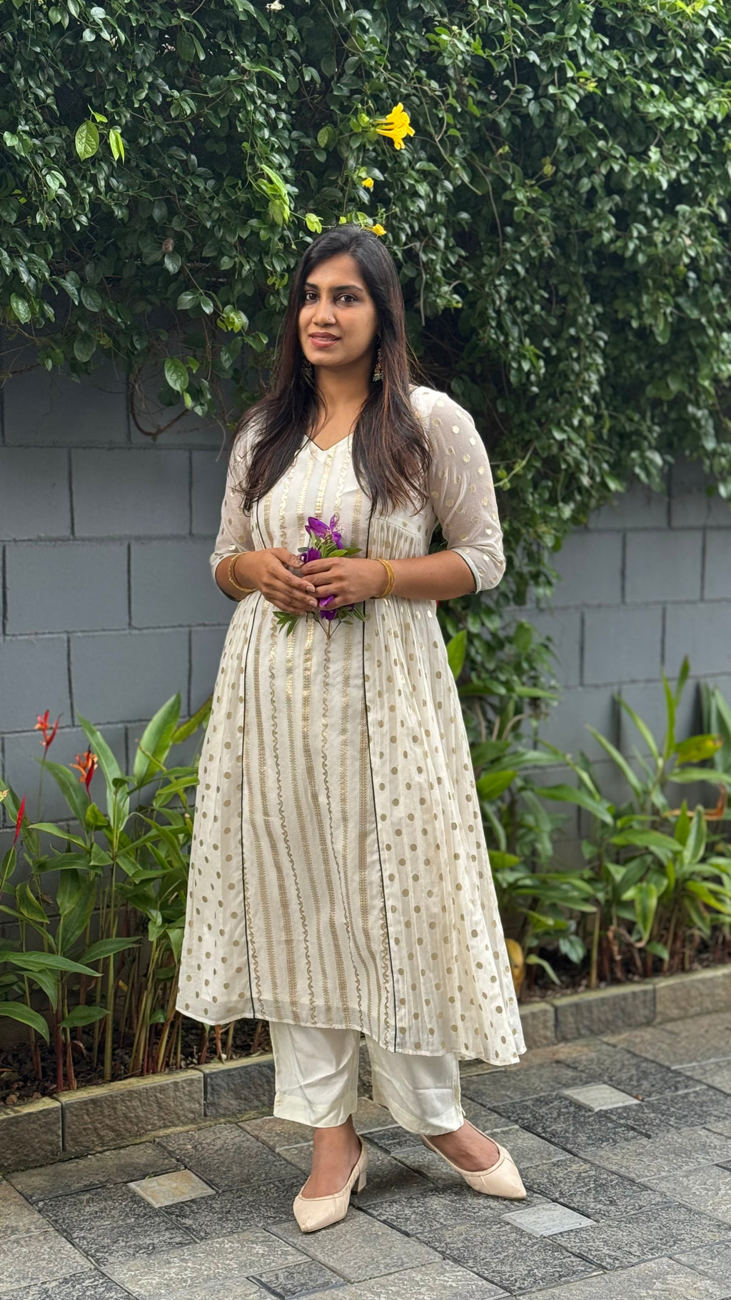 ZD Onam 3 panel with pleated chanderi dress