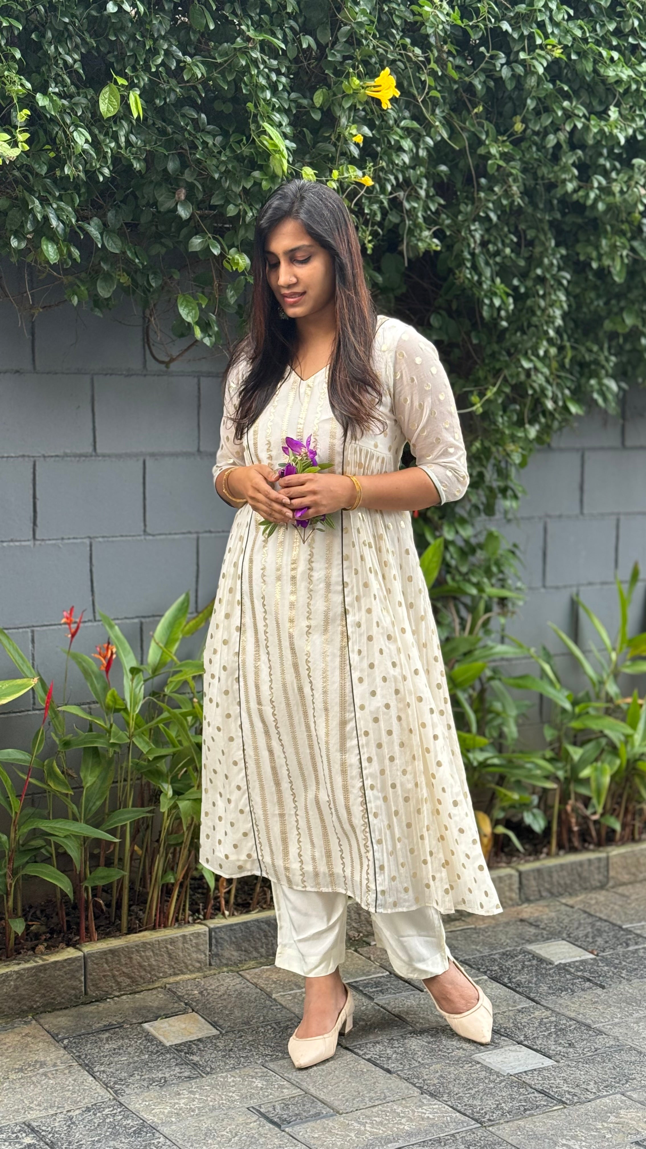 ZD Onam 3 panel with pleated chanderi dress