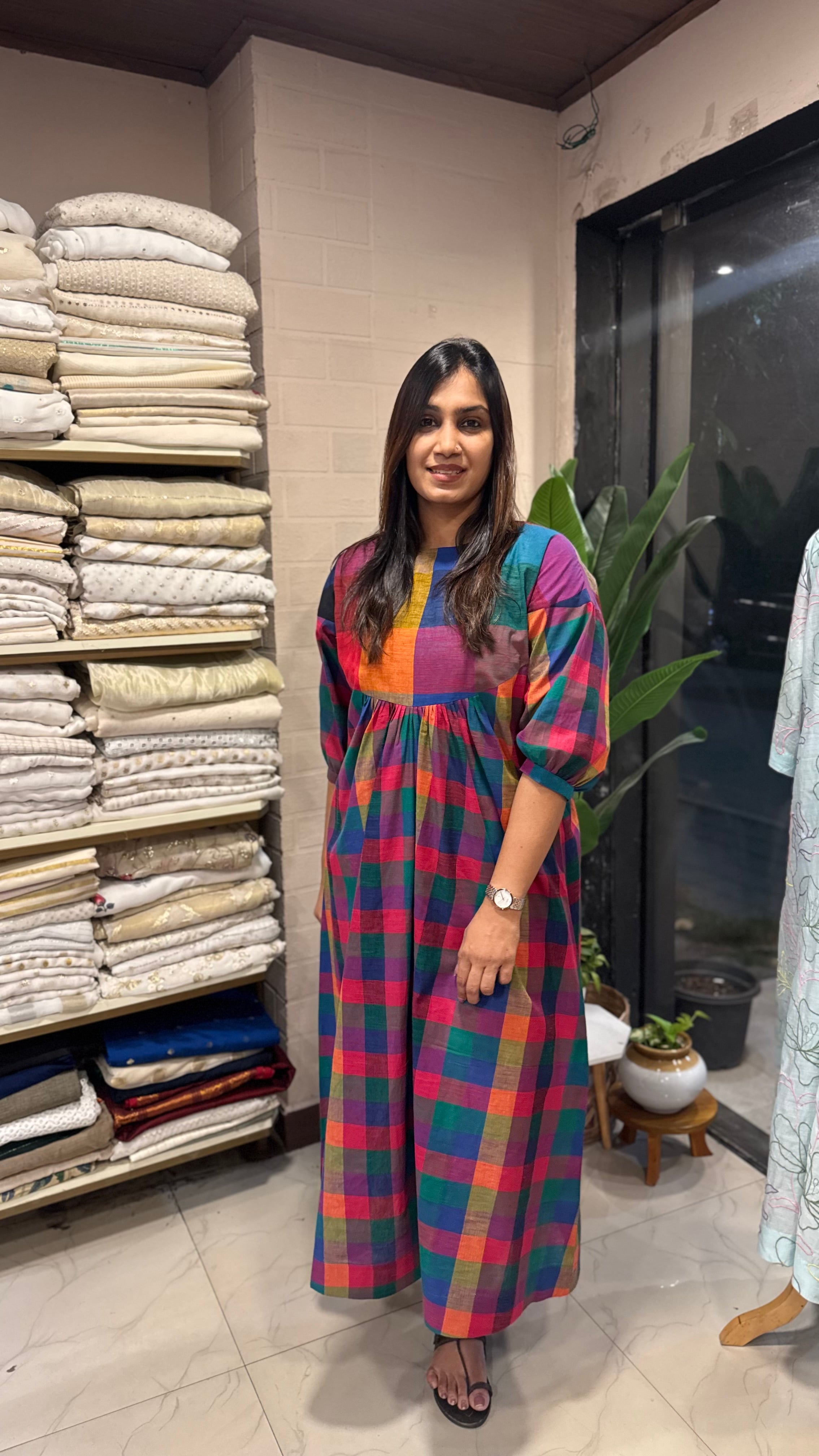 Zd madras check pleated dress
