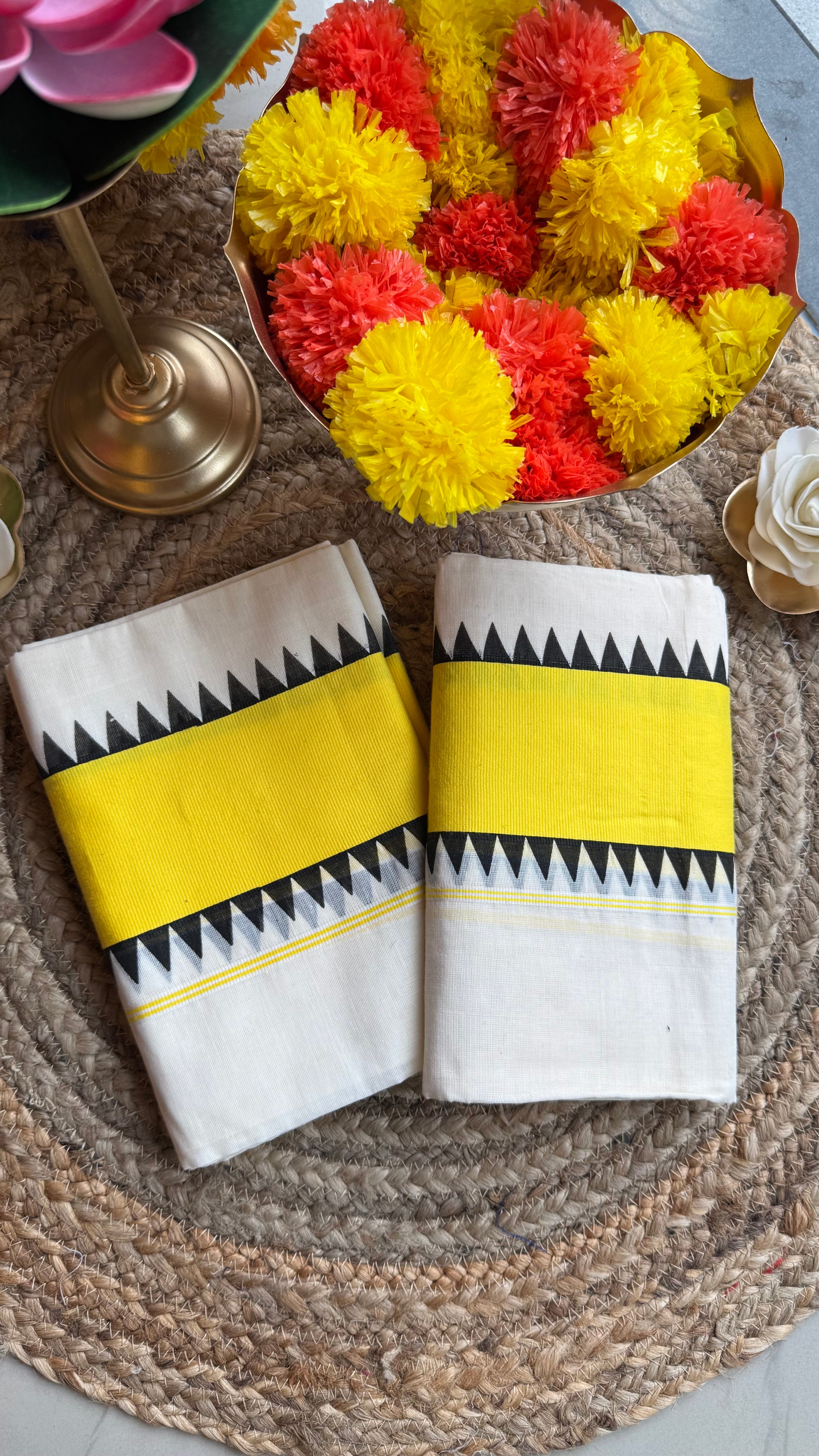 Onam yellow and black set mundu