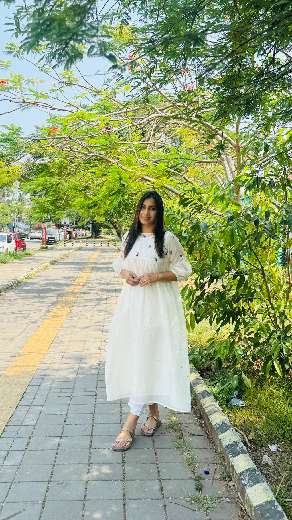 ZD Onam lush Mul yoke pleated dress