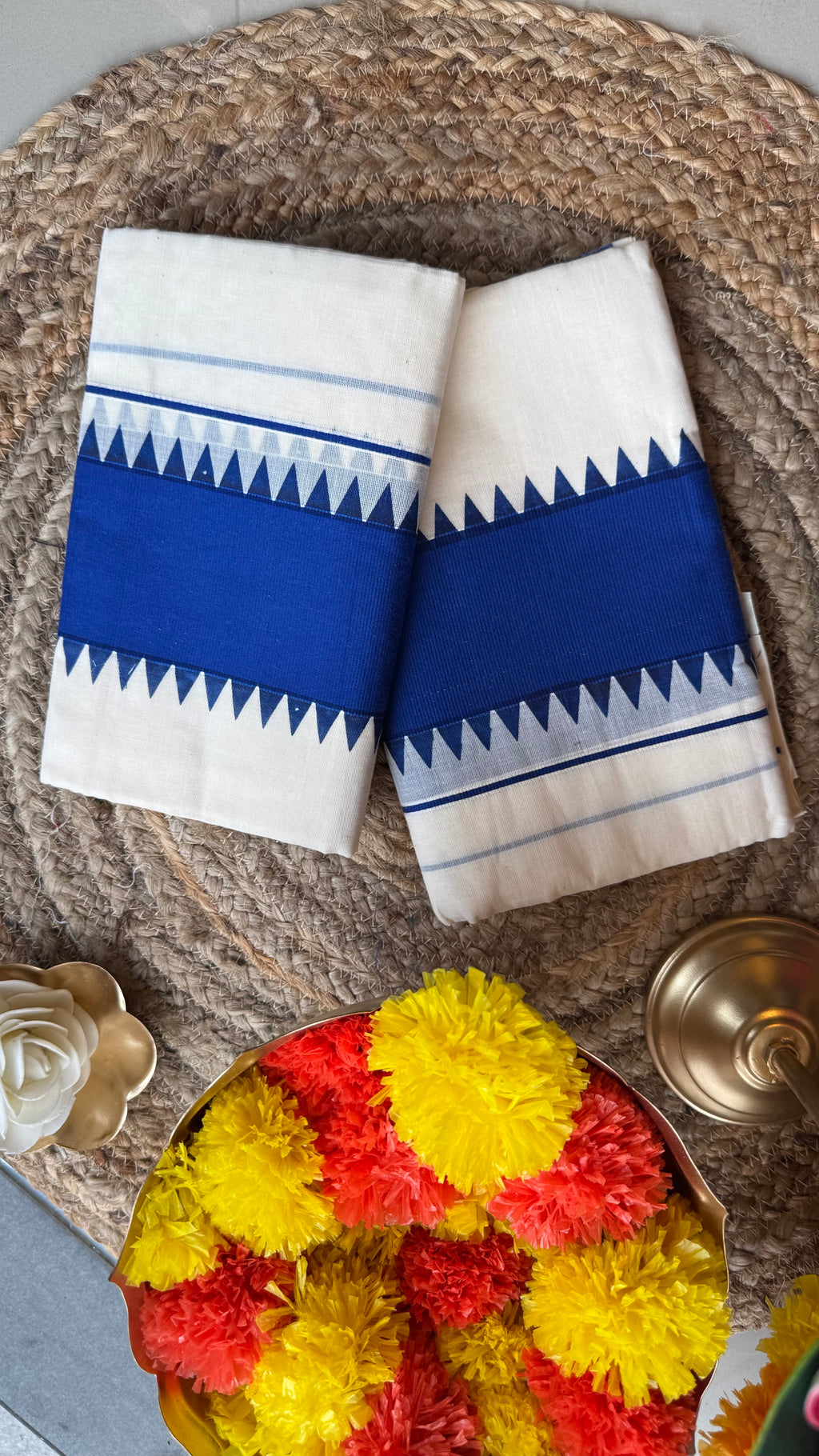 Onam Blue temple border set mundu