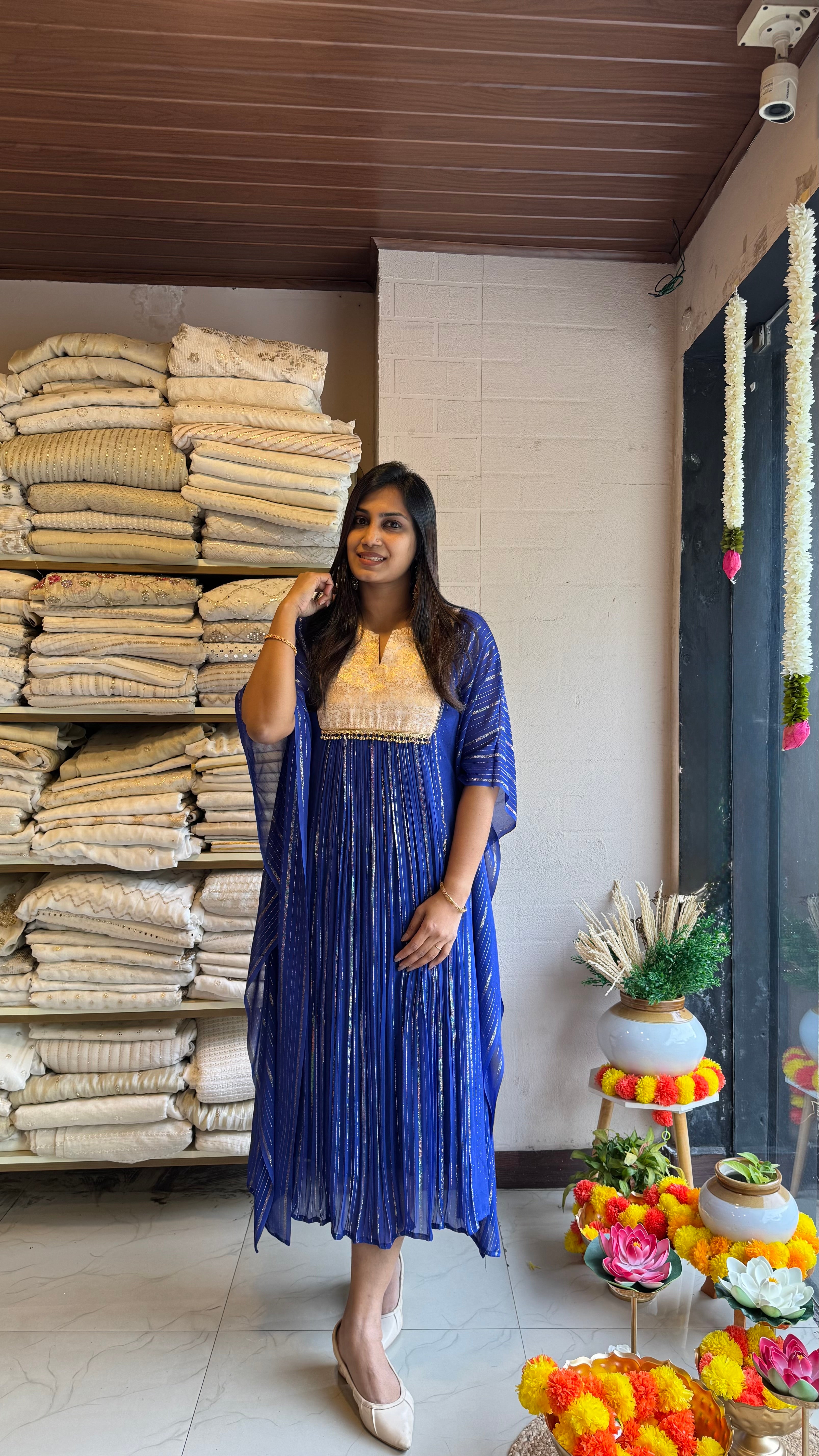 ZDK10 Blue Lurex brocade kaftan