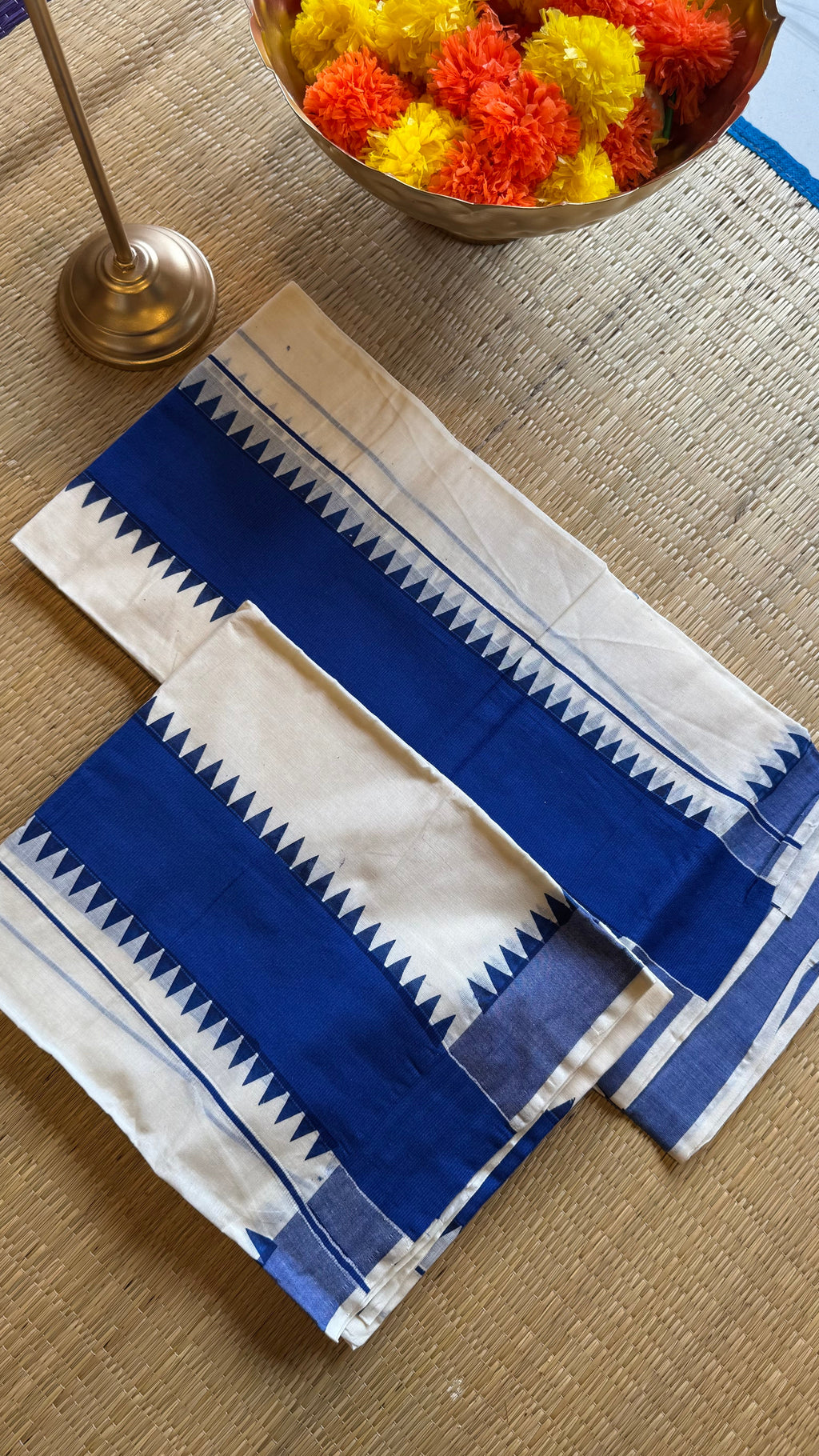 Onam Blue temple border set mundu