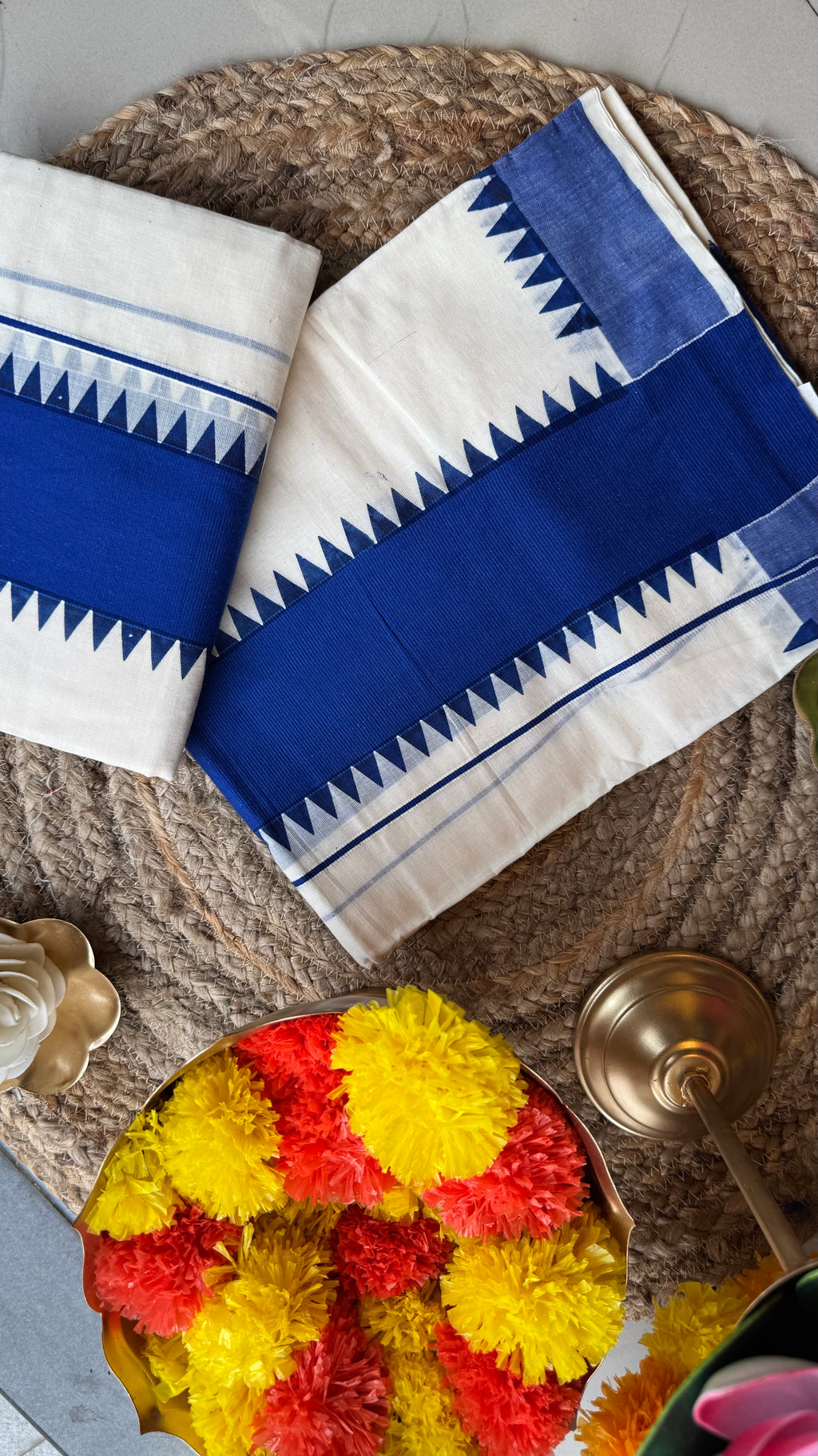 Onam Blue temple border set mundu