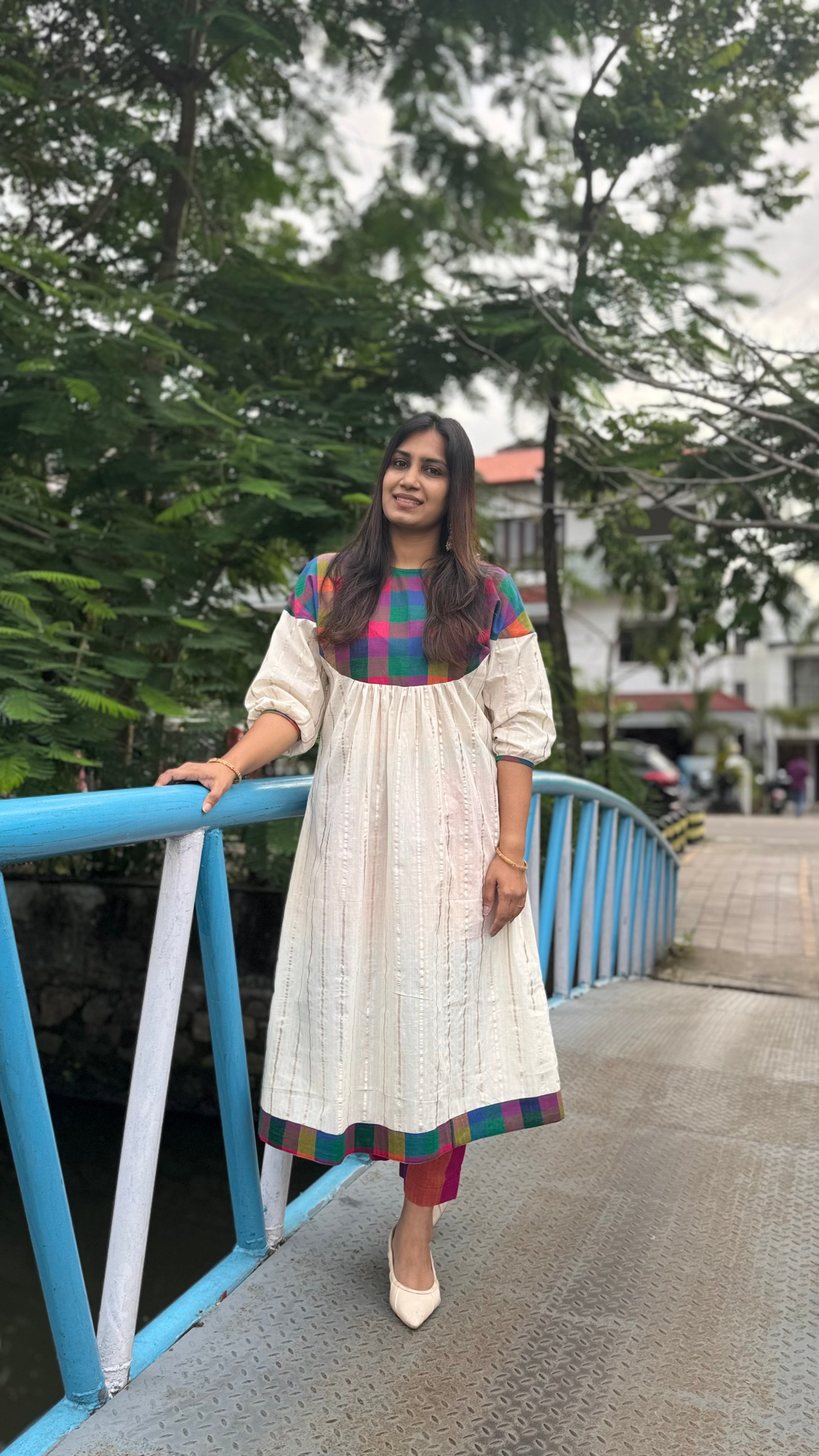 ZD pleated madras check top