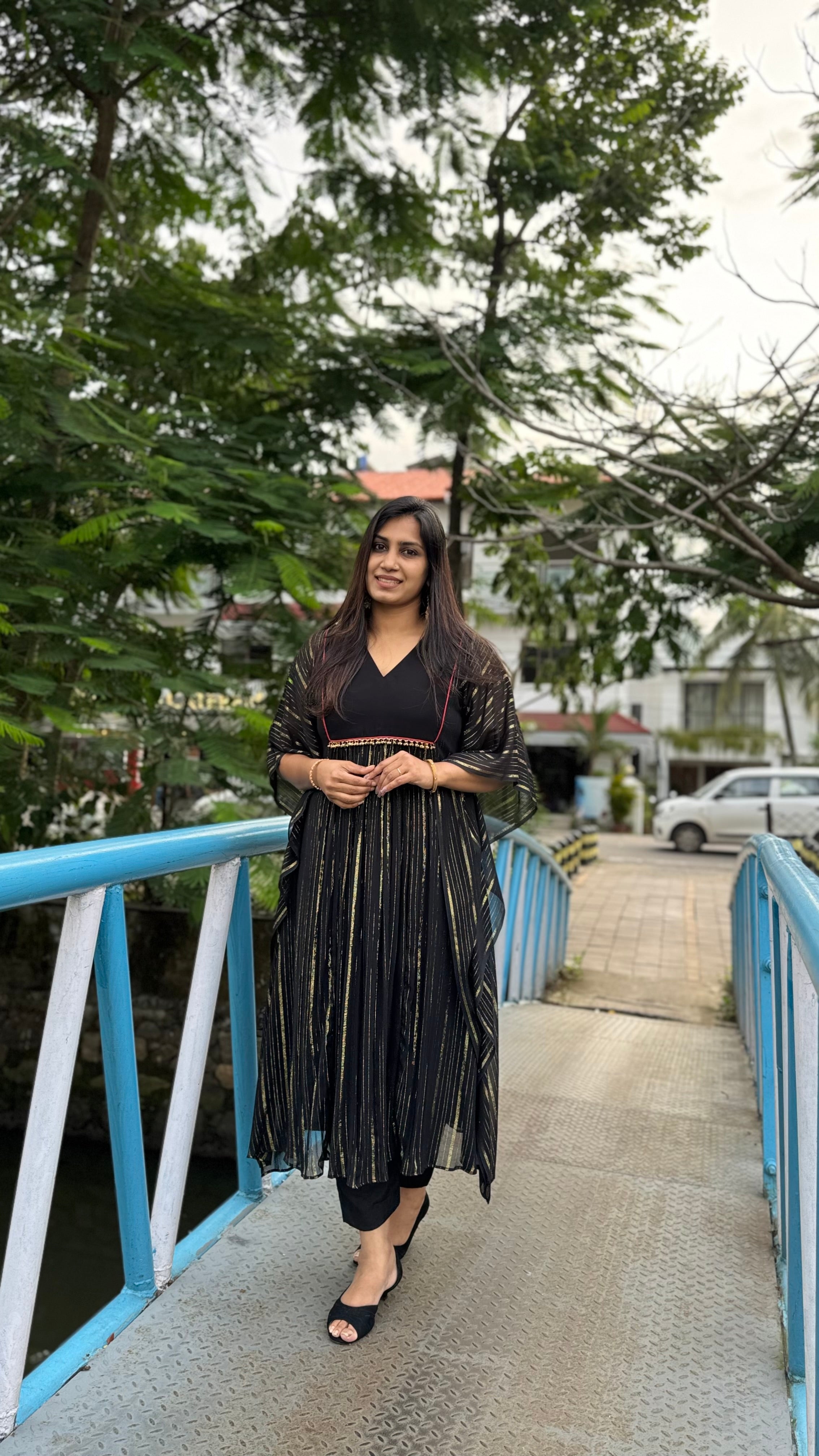ZDK9 Black Lurex pleated kaftan