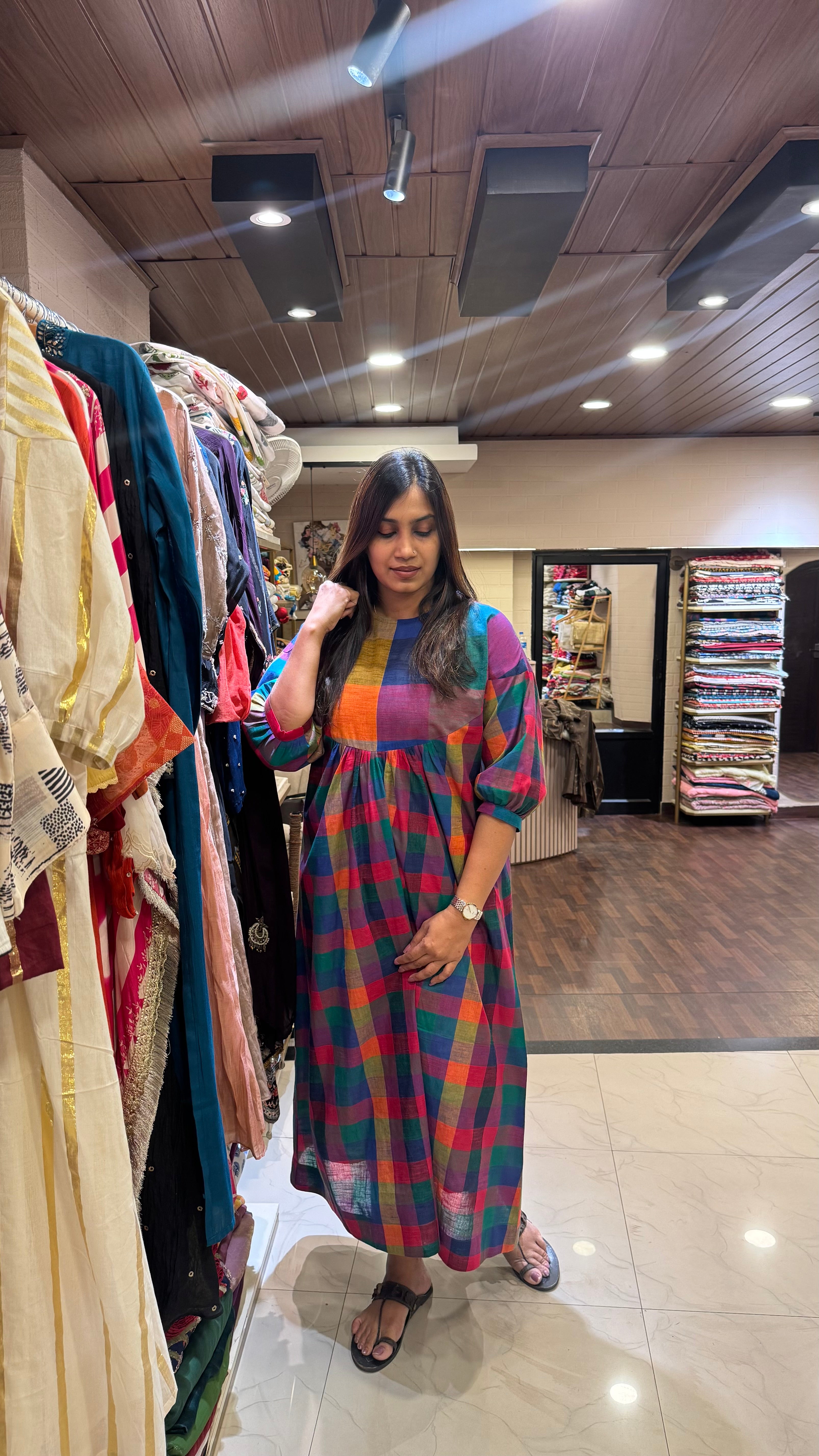 Zd madras check pleated dress