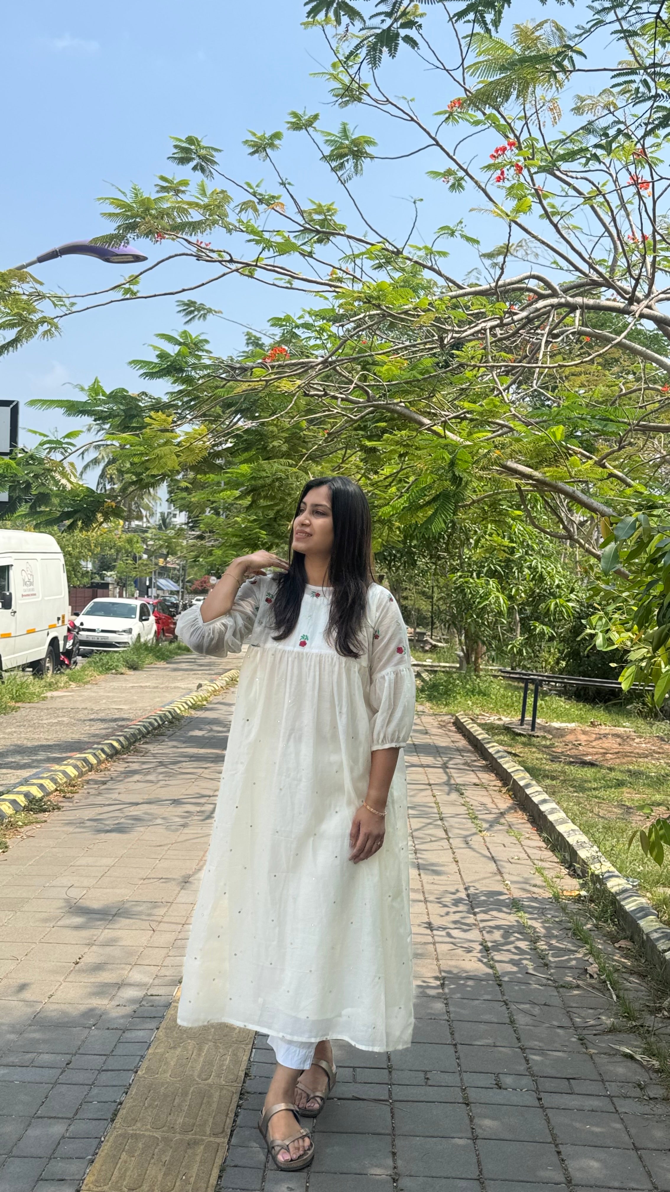 ZD Onam lush Mul yoke pleated dress